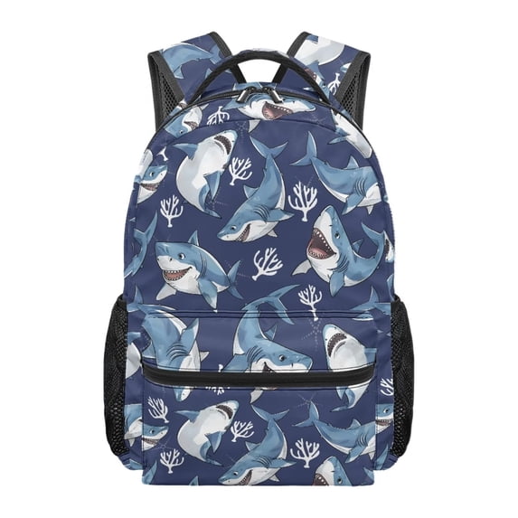 Jeiento Kids Backpack for School, Water-Resistant Cartoon Shark 16 Inch School Bag for Elementary Boys Girls Casual Daypack for Travel Hiking