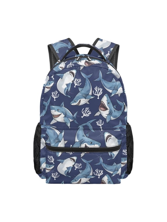 Kids Backpack for School, Water-Resistant Cartoon Shark 16 Inch School Bag for Elementary Boys Girls Casual Daypack for Travel Hiking