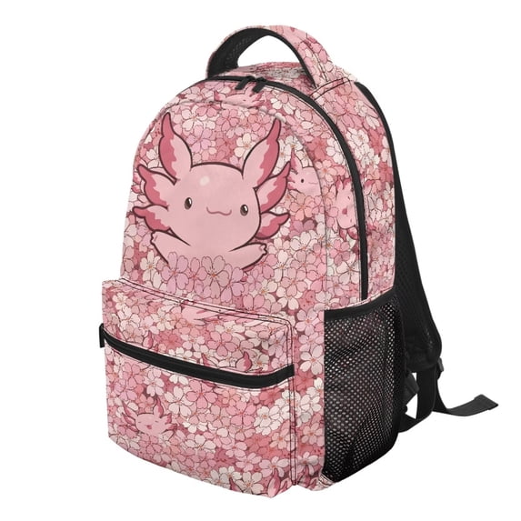Jeiento Kids School Backpack 16 Inch Durable Bookbag with Multi Pockets, Lightweight Adjustable Straps Backpack for Elementary Boys Girls, Cherry Blossom Axolotl Print