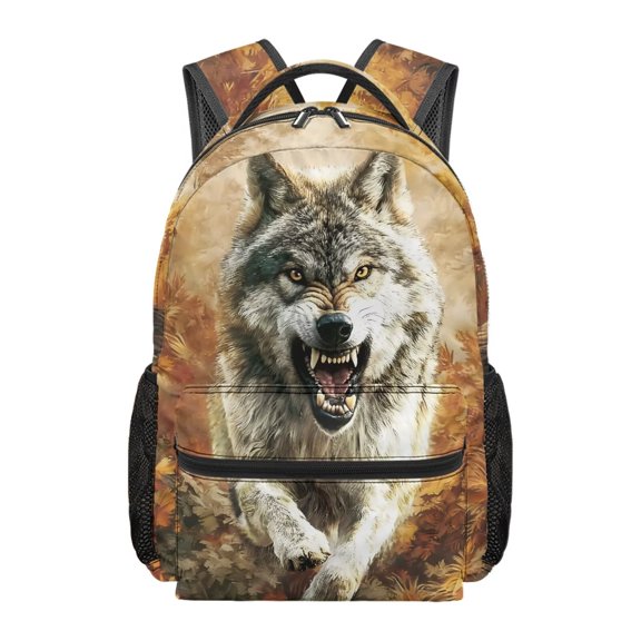 Jeiento Kids School Backpack 16 Inch Lightweight Forest Wolf Print Bookbag with Adjustable Straps & Multiple Pockets for Elementary Boys Girls, Casual Daypack for Travel Hiking