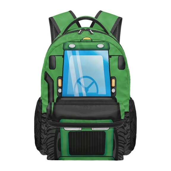 Jeiento Kids School Backpack, 16 Inch Water-Resistant Polyester Backpack with Multiple Organizer Pockets for Elementary Boys Girls Back to School, Cute Tractor