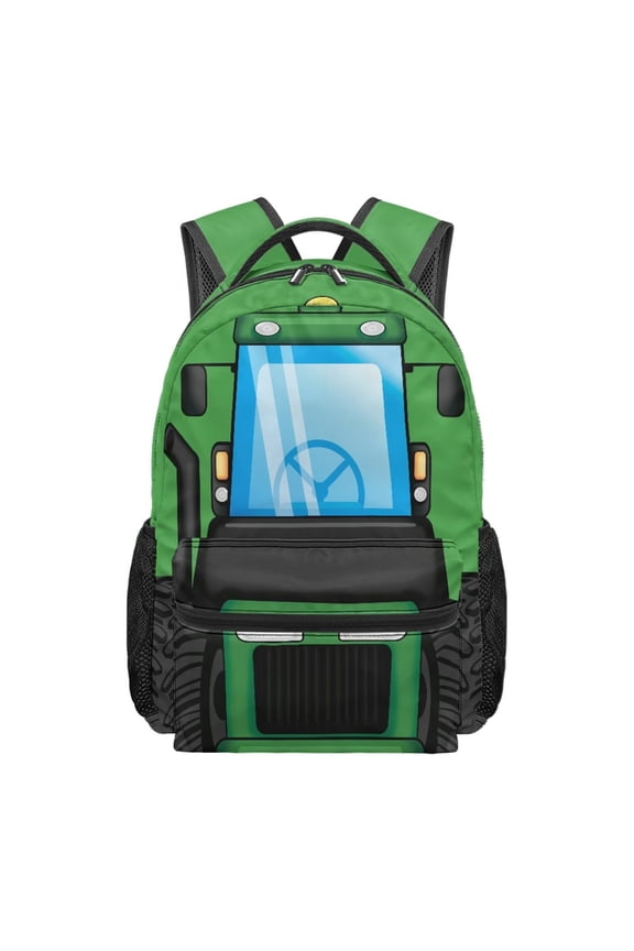 Kids School Backpack, 16 Inch Water-Resistant Polyester Backpack with Multiple Organizer Pockets for Elementary Boys Girls Back to School, Cute Tractor