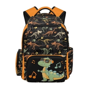 Jeiento Kids School Backpack 17 Inch Large Capacity Water-Resistant Polyester Bag for 8-14 Year Old Boys Musical Dinosaur Bookbag for Elementary School, Travel and Hiking