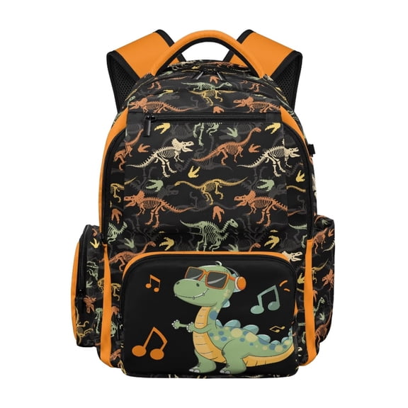 Jeiento Kids School Backpack 17 Inch Large Capacity Water-Resistant Polyester Bag for 8-14 Year Old Boys Musical Dinosaur Bookbag for Elementary School, Travel and Hiking