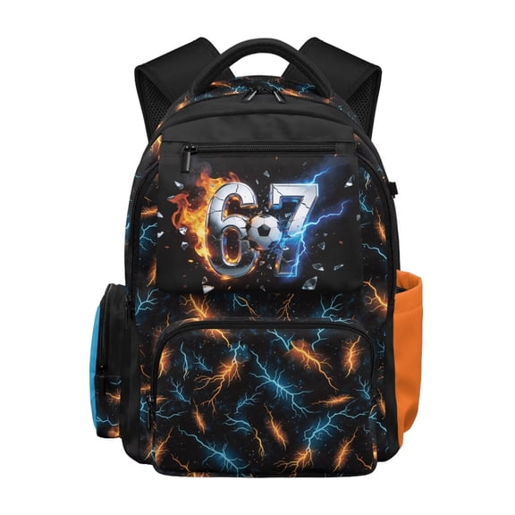 Jeiento Kids School Backpack 17 Inch Water-Resistant Large Capacity Polyester Bookbag with Multi-Pocket for Elementary Boys, Fire Lightning Soccer Back to School Supplies
