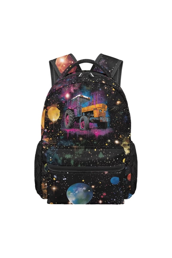 Kids School Backpack Boys Girls, 16 Inch Space Tractor Bookbag with Multi-Pocket Organizer for Preschool Kindergarten Back to School