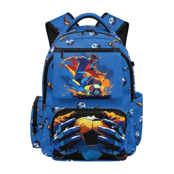 Jeiento Kids School Backpack for Boys Girls Ages 6-14 Large Capacity Soccer Player Print 17 Inch Laptop Backpack for Elementary School, Travel and Hiking Casual Daypack