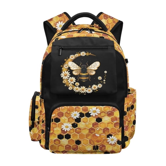 Jeiento Kids School Backpack for Girls, Water-Resistant Polyester 17 Inch Large Capacity Bookbag with Adjustable Straps, Honeycomb Bee Daypack for Elementary School, Short Trips, Daily Use