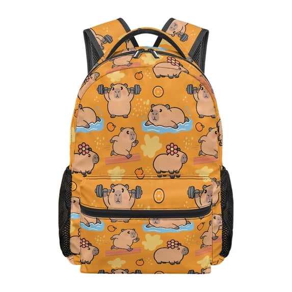 Jeiento Kids School Backpack Sport Capybara Water-Resistant Polyester School Bag with Multiple Organizer Pockets for Elementary Middle School Travel Hiking, 16 Inch