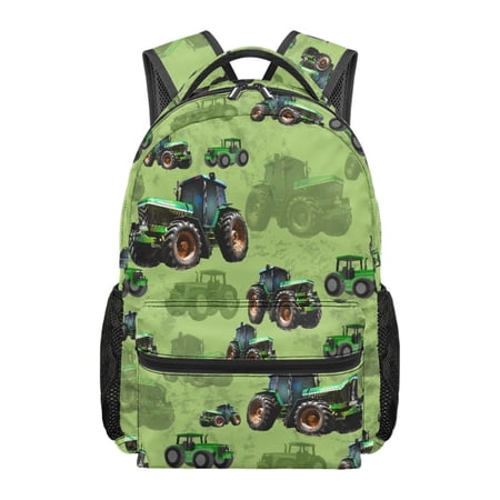 Jeiento Kids School Backpack, Water-Resistant Lightweight Bookbag with Adjustable Straps, Multiple Organizer Pockets for Boys Girls, 16 Inch for Elementary School, Green Tractor