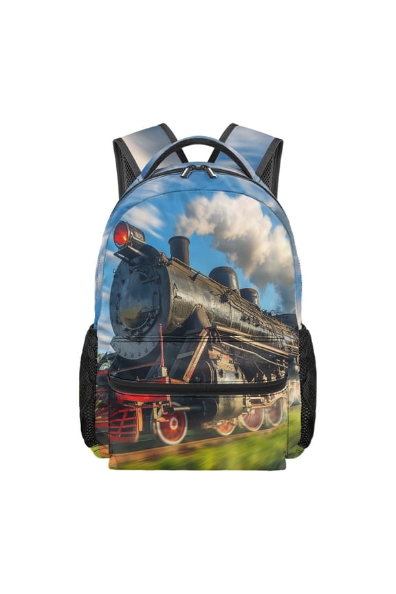 Kids School Backpack, Water-Resistant Steam Train School Bag with Adjustable Straps, Multiple Organizer Pockets, 16 Inch Backpack for Boys Girls Elementary