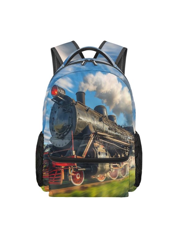 Kids School Backpack, Water-Resistant Steam Train School Bag with Adjustable Straps, Multiple Organizer Pockets, 16 Inch Backpack for Boys Girls Elementary