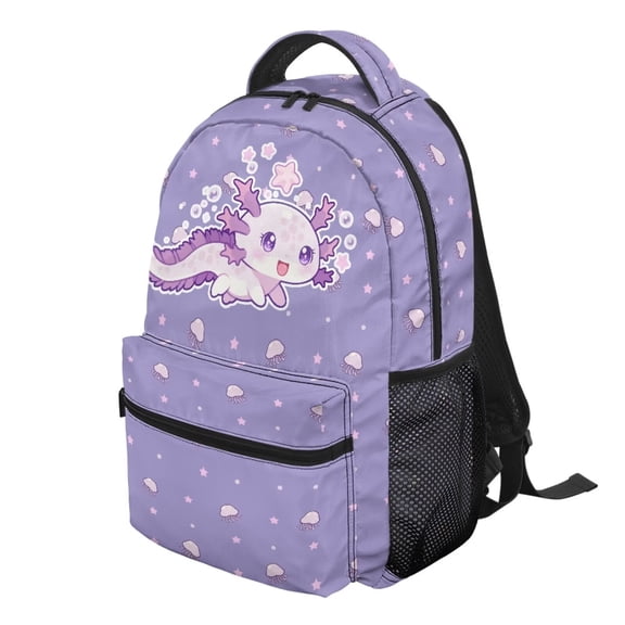 Jeiento Kids School Backpack for Boys Girls, Water-Resistant Purple Axolotl Daypack for Elementary School & Casual Kids Casual Daypack, 16 Inch Purse