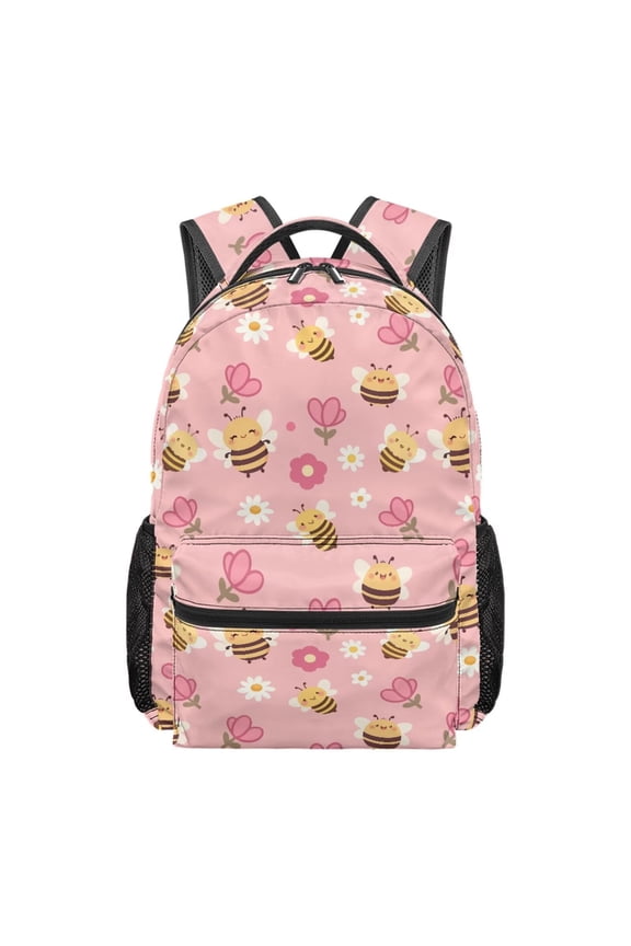 Kids School Backpack for Elementary Boys Girls, 16 Inch Water-Resistant Polyester Bookbag with Multiple Organizer Pockets, Bee Floral