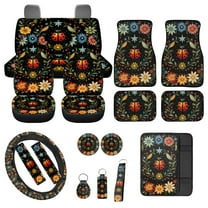 Jeiento Ladybug Automotive Seat Covers & Accessories Full Set of 17 Includes Front & Back Seat Cover Flower Car Floor Mat Seat Belt Cover Pads Steering Wheel Cover Universal Fit