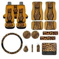 thumbnail image 1 of Jeiento Leopard Print Automotive Seat Cover Set Car Floor Mat Steering Wheel Cover Center Console Armrest Pad Safety Belt Pad Cup Coasters Keychains Lipstick Holder 17 PCS Car Accessory Decor, 1 of 7