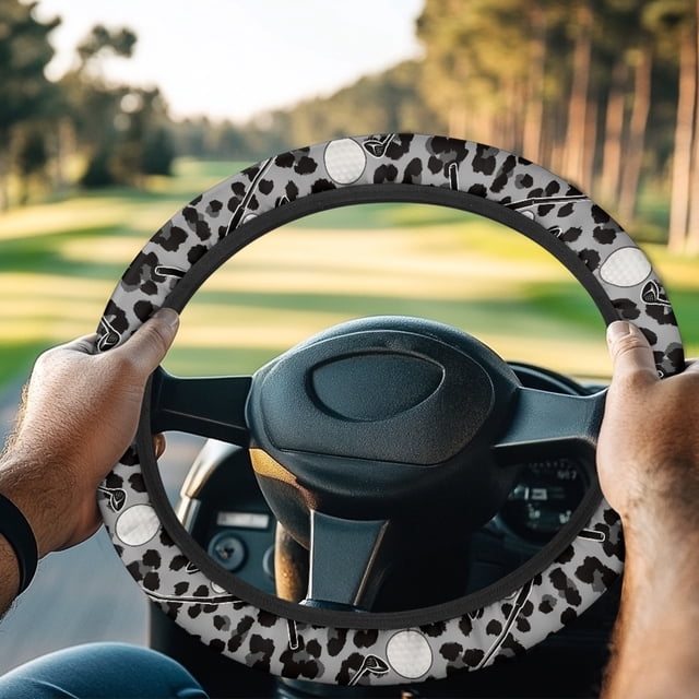Jeiento Leopard Print Golf Cart Steering Wheel Covers Golf Ball Print Golf Cart Steering Wheel Cover for Club Car Stretchable Universal Fit Boat Steering Wheel Cover Protection