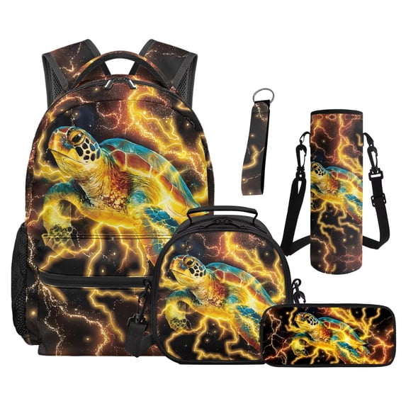 Jeiento Lightning Turtle Backpack Set of 5 Cool 17 Inch Adjustable Padded Straps Backpack with Lunch Box Pencil Pouch for 9-12 Years Old Kids Middle School School Supply Set