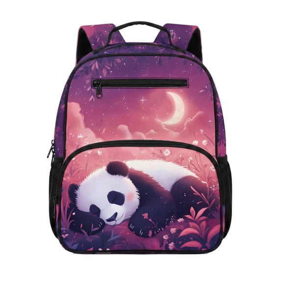 Jeiento Lightweight Toddler Backpack for Girls, Cute Panda 13.5 Inch Preschool Bag, Kids School Backpack with 2 Front & 2 Side Mesh Pockets