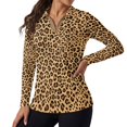 thumbnail image 1 of Jeiento Long Sleeve Women's Golf Shirts, Leopard Print Retro Sports Tops, V Neck Moisture Wicking Quick Dry Sun Protection Top for Court Practice and Outdoor Travel, 1 of 7