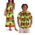 thumbnail image 1 of Jeiento Matching Hawaiian Outfits for Couples Hawaiian Dresses for Women Luau Party Short Sleeve Shirts Crew Neck Loose Split Long Maxi Dress Tropical Coconut Tree Mens Shirt, 1 of 6
