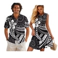 thumbnail image 1 of Jeiento His and Hers Matching Outfits Polynesia Flower Dress Women Hawaiian Dress Mens Summer Shirt Husband Wife Matching Outfits Sleeveless Tiered Tank Dresses Swing A Line Beach Dress, Black, 1 of 6