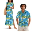 thumbnail image 1 of Jeiento Matching Summer Outfits for Couples Hawaiian Short Sleeve Shirts Coconut Tree Summer Beach Sleeveless Maxi Dress with Pockets, 1 of 6