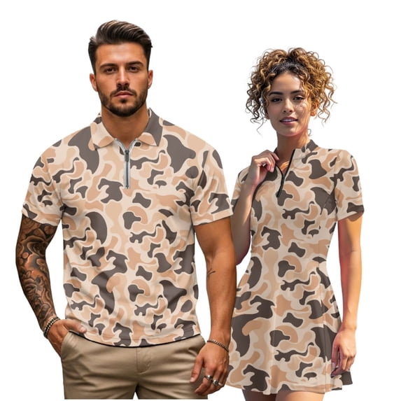 Jeiento Men Women Matching Golf Outfits Women Golf Dress Duck Camo Hunter Stylish Collared Tennis Shirt Activewear for Men Active Couple Wear