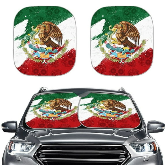 Jeiento Mexican Flag Front Windshield Sun Shade Car Sunscreen Blocks UV Rays and Keeps Vehicle Cool Folding Car Sun Shade for Front Window Universal for Auto Truck Van SUV 2 Pcs