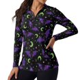 thumbnail image 1 of Jeiento Moisture Wicking Women's Golf Shirts, Moon Bat Gym Workout Tops, Long Sleeve V Neck Quick Dry Sun Protection Tennis Shirt for Workout Training Daily Wear, 1 of 7