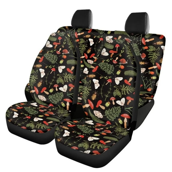 Jeiento Mushroom Automotive Universal Seat Covers 4pcs Set Palm Leaf Driver Seat Cover Rear Split Bench Seat Protector All-Season and Universal Fit Auto Interior Accessories