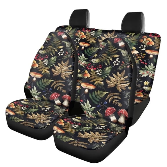 Jeiento Mushroom Car Seat Covers Full Set Palm Leaf Front Seat Protectors with Split Bench Back Seat Covers for Auto Truck Van SUV Non Slip Saddle Blanket Seat Covers