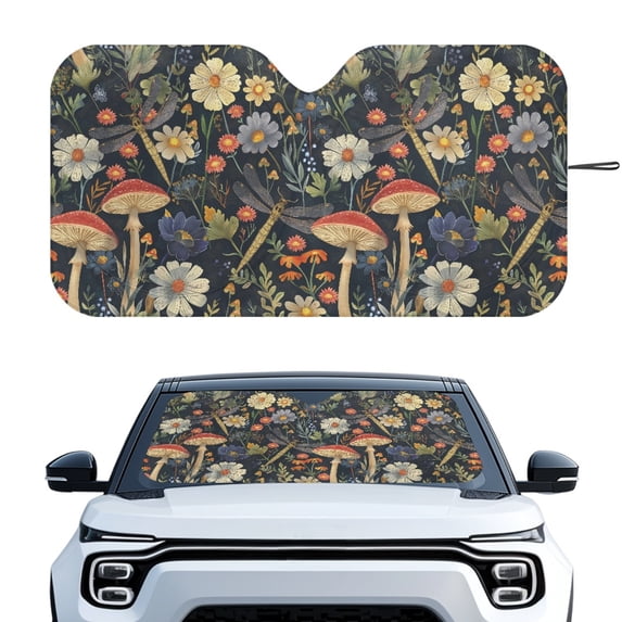 Jeiento Mushroom Dragonfly Sun Shade Foldable Automotive Front Window Sunshade Protector Sun Shade for UV Protection Car Interior Accessories for Sun Heat Fit Most Car
