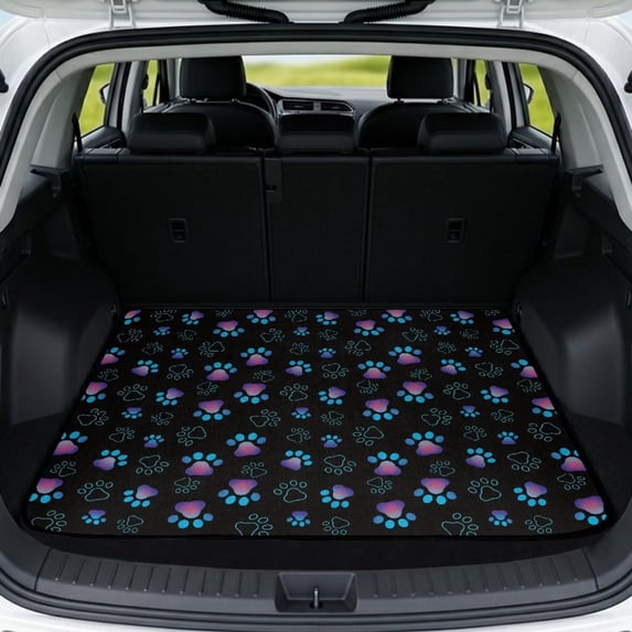 Jeiento Neon Gradient Paw Print Car Trunk Mat 29"x39", Washable Non Slip All Weather Trunk Protector Pet Dog Car Decor