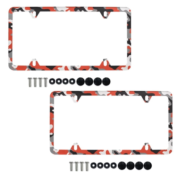 Jeiento Orange Camo Car License Plate Frame Holder Automotive Tag with Screws Auto Decorative Accessories Set of 2