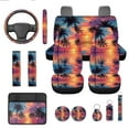 thumbnail image 1 of Jeiento Palm Tree 13 Pcs Car Front Rear Seat Covers Hawaiian Style Steering Wheel Cover Seatbelt Cushion Armrest Cover Lip Balm Holder Coasters Keychain Auto Interior Sets Gifts for Women Men, 1 of 8