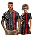thumbnail image 1 of Jeiento Patriotic Matching Couple Outfits American Flag Men Zipper Shirt Short Sleeve Dry Fit Performance Collared Tops and Womens Short Sleeve Golf Clothes with Built in Shorts, 1 of 6