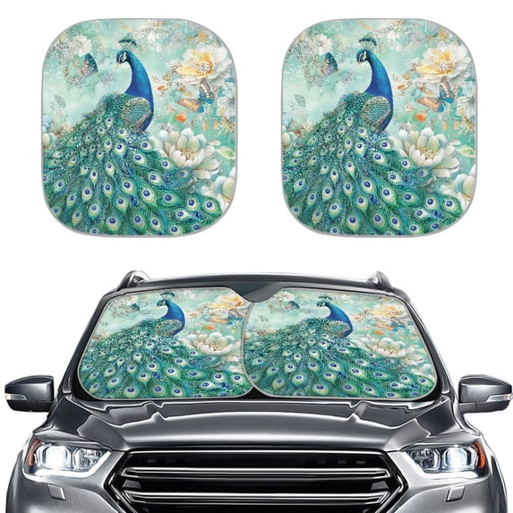 Jeiento Peacock Sunshade Visor 2 Pack Car Windshield Sun Shade Foldable 2-Piece Car Sunshades Easy Installation Keep Your Vehicle Cool Fit Front Window for Trucks SUV Van