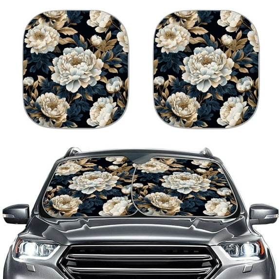 Jeiento Peony 2 PCS Car Windshield Sun Shade Foldable Automotive Front Window Sunshade Protector Window Shades Cover Sun Visor Shield for Most Sedan Truck SUV