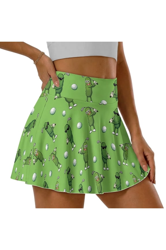 Pickle Womens Tennis Golf Skirt Inner Shorts Golf Ball Print Pleated Tennis Skirts for Women Breathable Cheerleader Skirts for Running Casual Size M