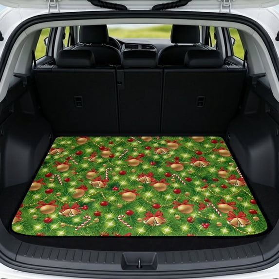 Jeiento Pine Bell Candy Cane Car Trunk Mat for Dog Non-Shedding Dog Car Travel Accessories All Weather Cargo Liner Floor Mat for SUV Sedan Truck