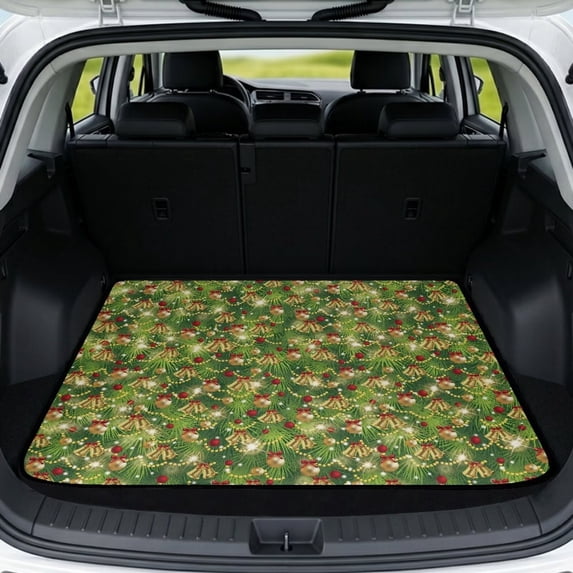 Jeiento Pine Bell Christmas Car Trunk Mat Size 29" x 39" All Weather Cargo Liner Non Slip Backing Stain Resistant Floor Protector for Sedan SUV Hatchback