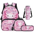 thumbnail image 1 of Jeiento Pink Axolotl School Backpacks for Teen Girls 4 Piece Backpack with Lunch Box Pencil Case Water Bottle Holder Kawaii Travel Daypack Sport Bookbag Shoulder Strap, 1 of 7