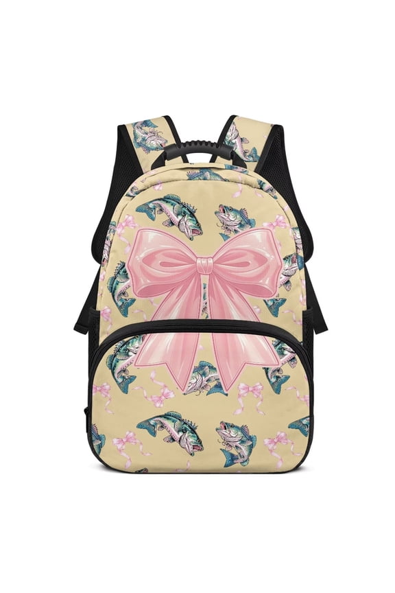Pink Bow Bass Fish Adjustable Straps Backpack for College Students 17 Inch Roomy Bookbag for Laptop and Binders This Schoolbag Is Perfect for Teens Daily