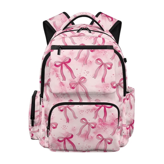 Jeiento Pink Bow Pattern Backpack for Kids for School 8-10 Girls 3rd Grade 17 Inch Pink School Backpack Large Capacity Daypack Knapsack 17 Inch Bookbags Front Pocket