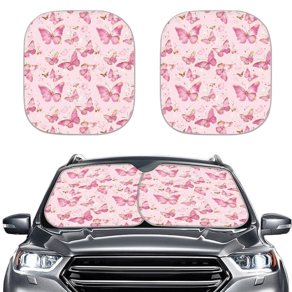 Jeiento Pink Butterfly Car Sun Shade for Windshield 2 PCS Auto Sun Shades Foldable Automotive Interior Accessories for Sun Protection Protector Accessories for Car Truck SUV