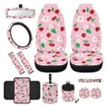 thumbnail image 1 of Jeiento Pink Cherry 12 PCS Front Car Seat Cover Set with Steering Wheel Cover Seat Belt Strap Protector Armrest Pad Cup Holder Floral Trash Bag Air Vent Pocket Rear View Mirror Cover Keychain, 1 of 9