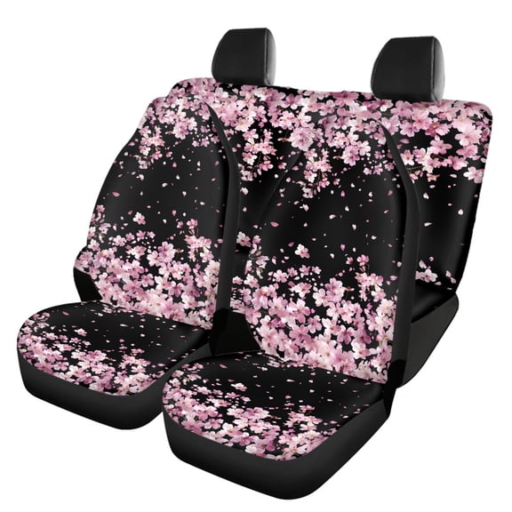Jeiento Pink Cherry Blossom Car Seat Cover Set of 4 Pieces Breathable High Back Driver Seat Covers Matching Back Seat Cushion Covers Truck Van SUV Washable Automobile Accessory