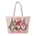 thumbnail image 1 of Jeiento Pink Christmas Gnome Printed Quilted Shoulder Handbag Large Capacity Handle Tote Bag for Holiday Shopping Work Commute Travel Christmas Gift for Women, 1 of 7