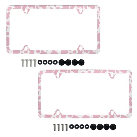 Jeiento Pink Cow Print License Plate Frames Slim Design Solid Rust-Proof License Plate Frame Holder with Screws Washers and Caps Universal Car Frame for Women and Men